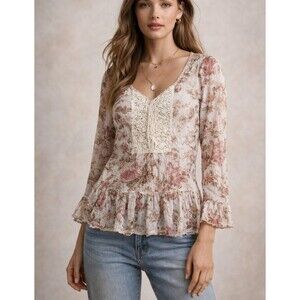 Denim & Supply Ralph Lauren Floral Boho Peasant Lace Top Y2K Womens Medium